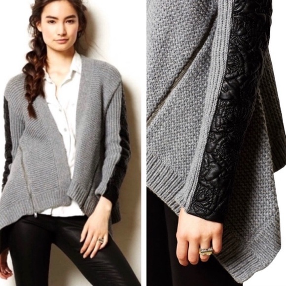 Anthropologie Sweaters - Anthropologie Moth Oltrarno Gray Black Floral Embossed Sleeves Cardigan